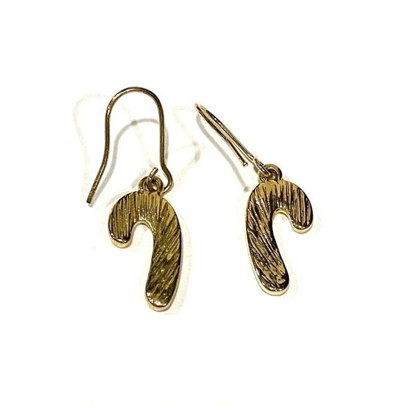 Candy Cane Earrings Christmas Enamel Gold Tone - Picture 5 of 5
